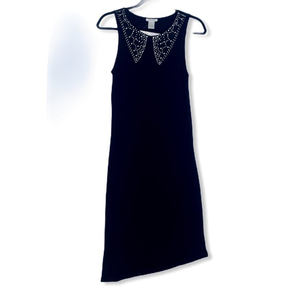 DYLAN & ROSE black midi dress rhinestones collar S - Picture 1 of 10